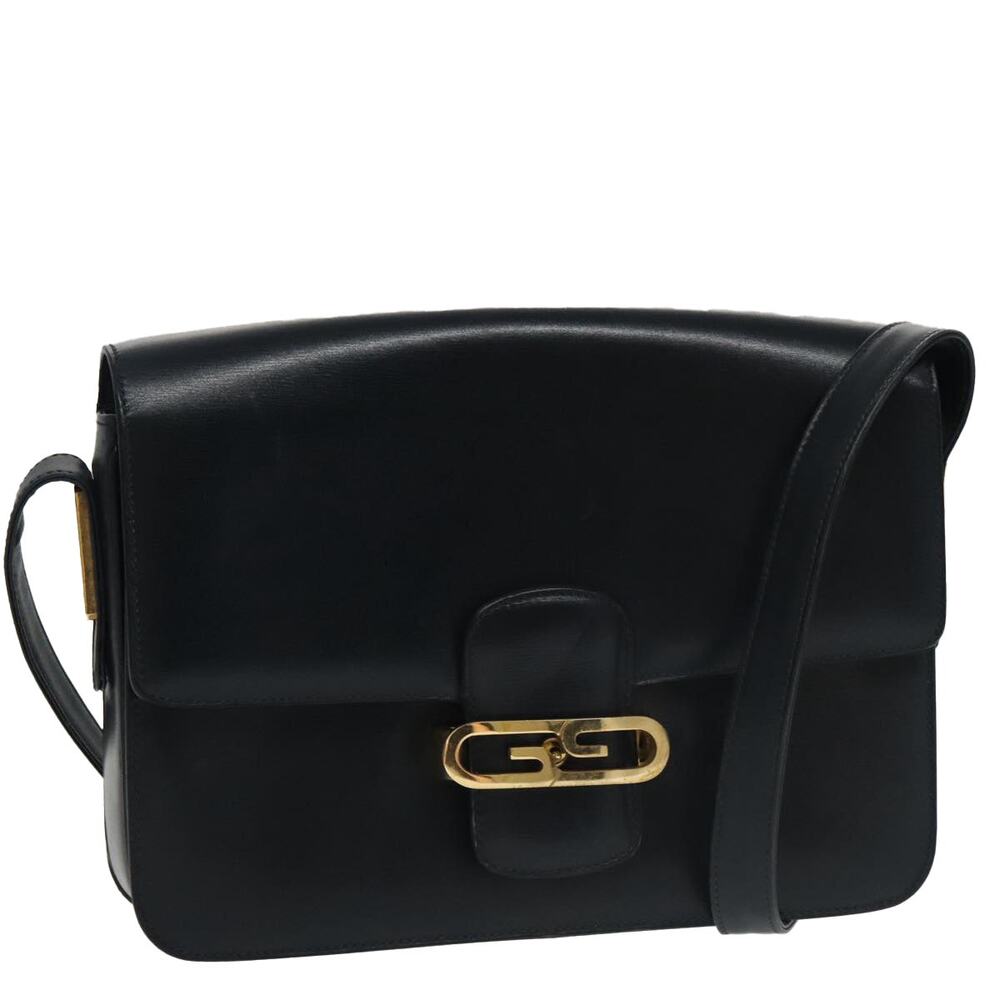 GUCCI Shoulder Bag Leather Navy Gold